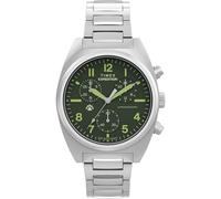 Timex Reloj cronógrafo Expedition Capstone de 41 mm para hombre, pulsera plateada, esfera verde, caja plateada