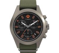 Timex Reloj cronógrafo Expedition Field de 43 mm para hombre, correa verde, esfera negra, caja plomiza, Verde