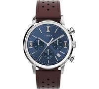 Timex Reloj cronógrafo para Hombre con Correa de Cuero Marlin, Azul, Pulsera