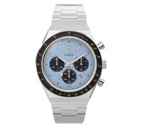 Timex Reloj cronógrafo Q para Hombre de 40 mm, Pulsera Plateada, Esfera Azul, Caja Plateada