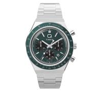 Timex Reloj cronógrafo Q para Hombre de 40 mm, Pulsera Plateada, Esfera Verde, Caja Plateada