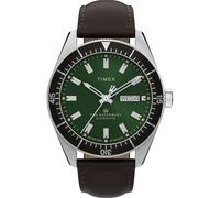 Timex Reloj de Buceo Tradicional Waterbury para Hombre de 40 mm - Correa marrón, Esfera Verde, Caja de Acero Inoxidable
