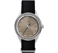 Timex Reloj automático Marlin para hombre de 38 mm, correa negra, esfera bronceada, caja de acero inoxidable, Negro -