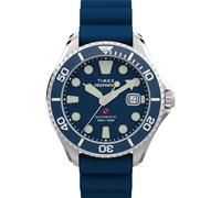 Timex Reloj Deep Water Meridian de 44 mm para hombre, esfera azul de dos piezas de liberación rápida, caja de acero inoxidable