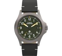 Timex Reloj Expedition Field Post de 38 mm para hombre, correa negra, esfera verde, caja de titanio