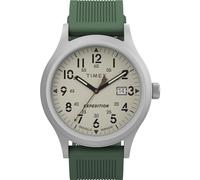 Timex Reloj Expedition Scout de 40 mm para Hombre, Caja Negra y Esfera con Correa Deslizante de Cuero Oliva, Verde/Natural/Acero IP, Clásico