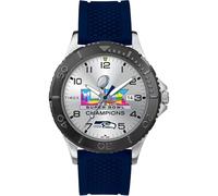 Timex Reloj Gamer Super Bowl Champions LX Seattle Seahawks para Hombre, 42 mm, Correa Azul, Esfera Plateada, Caja Plateada