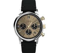 Timex Reloj Hombre Marlin Men's Leather - Vegan Caja de Acero Dorado Movimiento de Cuarzo Esfera Dorado Correa Ecopiel Negro con Cierre Hebilla Normal 5 ATM