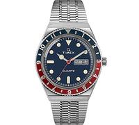 Timex Reloj Hombre Q Men's Stainless Steel Caja de Acero Plateado Movimiento de Cuarzo Esfera Azul Brazalete Acero Plateado con Cierre Deployant 5 ATM