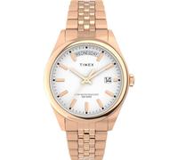 Timex Reloj Legacy de 36 mm para mujer, pulsera negra, esfera negra, caja negra, Tono oro rosa/blanco/tono oro rosa, Tradicional