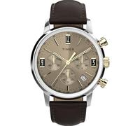 Timex Reloj Marlin para hombre de 40 mm, correa marrón, esfera marrón y caja de dos tonos