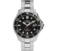 Timex Reloj Meridian de Agua Profunda para Hombre, Correa de Acero Inoxidable, Esfera Negra, Caja de Acero Inoxidable