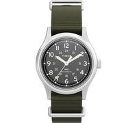 Timex Reloj Mk1 de 36 mm para Hombre, Correa Verde, Esfera Negra, Caja de Acero Inoxidable
