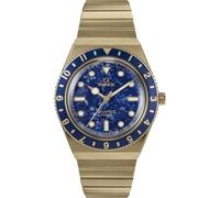 Timex Reloj Mujer Q Women's Stainless Steel Caja de Acero Dorado Movimiento de Cuarzo Esfera Azul Brazalete Acero Dorado con Cierre Deployant 5 ATM