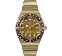 Timex Reloj Mujer Q Women's Stainless Steel Caja de Acero Dorado Movimiento de Cuarzo Esfera Marrón Brazalete Acero Dorado con Cierre Deployant 5 ATM