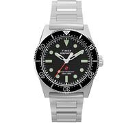 Timex Reloj para hombre Deep Water Reef de 41 mm, pulsera de eslabones de acero inoxidable, esfera negra, caja de acero inoxidable