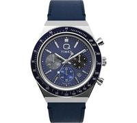 Timex Reloj Q de 40 mm para hombre, esfera azul de dos piezas, caja plateada