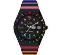 Timex Reloj Q - Reloj de 36 mm para mujer, correa de expansión de acero inoxidable negro, esfera negra, caja negra TW2V65900