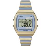Timex Reloj T80 de 36 mm para mujer, correa de expansión dorada, esfera azul, caja dorada, Dorado, Correa