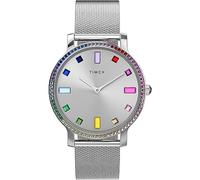 Timex Reloj Transcend de 34 mm para mujer, Tono plateado/plateado/tono plateado/arcoíris, Talla única, Reloj Transcend de 34 mm