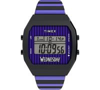 Timex Reloj Unisex Wednesday T80 de 36 mm, Correa de expansión Negra y Morada, Esfera Digital, Caja Negra