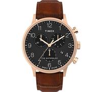 Timex Reloj Waterbury Classic 40mm para Hombre - Correa marrón Esfera Negra Caja de Tono Oro Rosa
