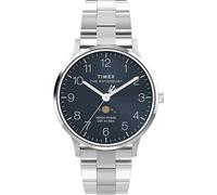Timex Reloj Waterbury Classic Chrono de 40 mm con Correa de Cuero, Acero Inoxidable/Acero Inoxidable/Azul, Clásico