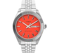 Timex Reloj Waterbury Legacy Day-Date 41mm para Hombre, Esfera Naranja con Caja y Correa de Acero Inoxidable