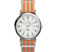 Timex Reloj Weekender de 40 mm para Hombre, Correa bronceada, Esfera Blanca, Caja Plateada