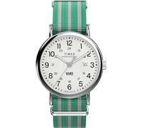 Timex Reloj Weekender de 40 mm para Hombre, Correa Verde, Esfera Blanca, Caja Plateada