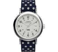 Timex Reloj Weekender de 40 mm para mujer, correa azul, esfera blanca, caja plateada