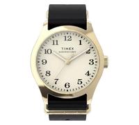 Timex Reloj Weekender New England para Mujer, 34 mm, Correa Negra, Esfera Color Crema, Caja Dorada