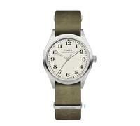 Timex Reloj Weekender New England para Mujer, 34 mm, Correa Verde, Esfera Crema, Caja Plateada