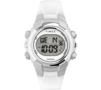 Timex Sport - Reloj de 33 mm unisex, correa de resina blanca, esfera digital, caja en tono plateado TW5M61500