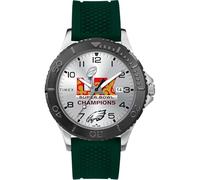 Timex Super Bowl LIX Champions - Philadelphia Eagles - Reloj Gamer de 42 mm para hombre, correa verde, esfera plateada y caja plateada, Verde