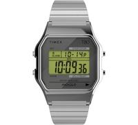 Timex T80 - Reloj de 34 mm unisex, correa de expansión de acero inoxidable, esfera digital, caja plateada TW2R79100