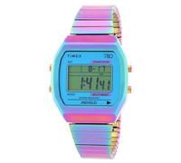 Timex T80 - Reloj de 36 mm para mujer, correa de expansión de acero inoxidable, esfera azul, caja púrpura TW2W57100