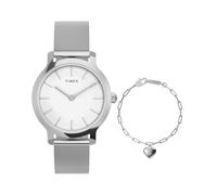 Timex Transcend - Reloj para mujer de 31 mm, pulsera de malla plateada de liberación rápida, esfera blanca y caja plateada