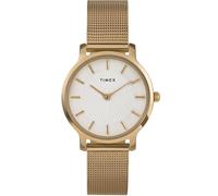 Timex Transcend - Reloj para mujer de 34 mm, pulsera de malla en tono dorado, esfera plateada de liberación rápida, caja dorada