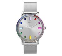Timex Transcend TW2W19100 - Reloj de correa de malla de acero inoxidable y esfera plateada para mujer, 34 mm