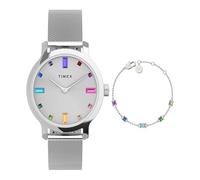 Timex Transcend TWG066900 - Reloj de cuarzo para mujer, pulsera de malla de acero inoxidable plateado con esfera plateada, 31 mm