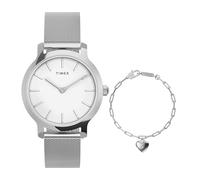 Timex Transcend TWG067100 - Reloj de cuarzo para mujer, correa de malla de acero inoxidable en plateado con esfera blanca, 31 mm