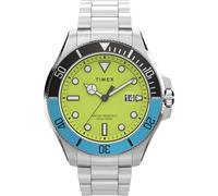 Timex Trend - Reloj de 43 mm para hombre, de acero inoxidable, correa de acero inoxidable, esfera verde, caja en tono plateado TW2V65300