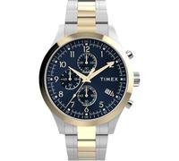 Timex Trend Reloj para Hombre, Pulsera de Acero Inoxidable Bicolor, Esfera Azul, Caja Bicolor, 43 mm, TW2Y01500