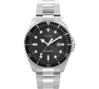 Timex Trend Reloj para Hombre, Pulsera de Acero Inoxidable Plateada, Esfera Negra, Caja Plateada, 42 mm, TW2Y28700
