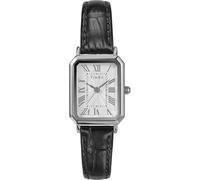 Timex Trend Reloj para Mujer, Correa de Cuero Negro, Esfera Blanca, Caja Plateada, 21 mm, TW2Y00800