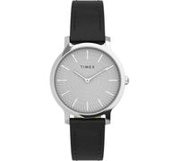 Timex Trend TW2Y07000 - Reloj para Mujer de 34 mm, Caja Plateada, Esfera Plateada, Correa de Cuero Negro de liberación rápida