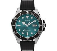 Timex Trend - Reloj de 43 mm para hombre, correa de liberación rápida de dos piezas, esfera verde, caja en tono plateado TW2V91700