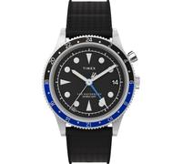 Timex Waterbury - Reloj de 39 mm para hombre, goma sintética negra, esfera negra de dos piezas, caja de acero inoxidable TW2W22600