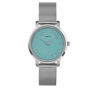 Timex TREND TW2Y10100 - Reloj con correa de malla de acero inoxidable plateado con esfera azul y caja de latón bajo en plomo para mujer, 34 mm